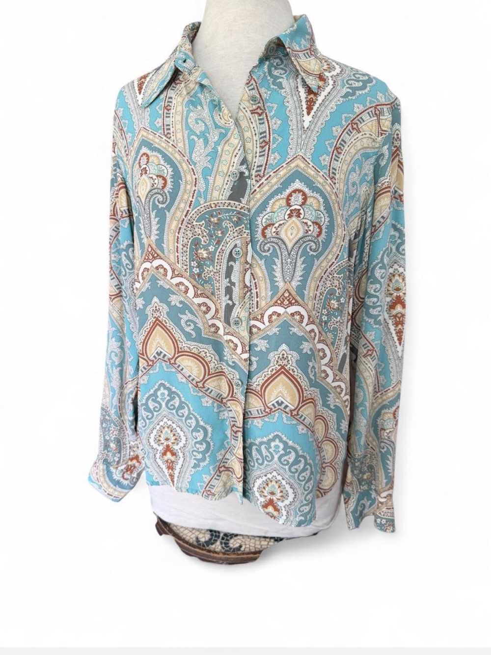 Vintage Liz Claiborne Lizwear Paisley Print Button Down Shirt Medium 100% Rayon - Picture 4 of 7